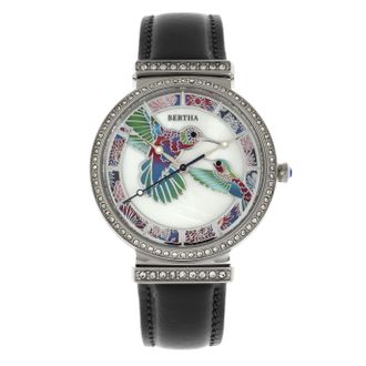Bertha Sunglasses Emily Mother-Of-Pearl Leather-Band Watch