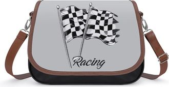 Generic Racing Flags Crossbody Bag Womens Handbag PU Message Bags Shoulder Purse with Adjustable Strap