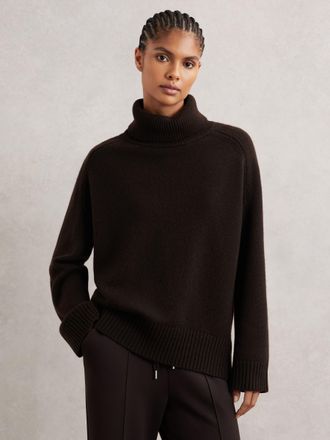 Reiss Chocolate Brown Wool-cashmere Roll-neck Jumper, XS