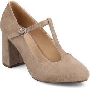 Journee Collection Talani T-Strap Pump in Beige Suede at Nordstrom Rack, Size 7.5