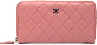 Chanel Pink Leather Long Wallet (Bi-Fold) (Pre-Owned)