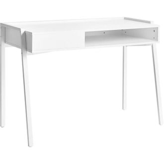 Beliani Scrivania in truciolato bianco con gambe in ferro 107 x 48 cm con ripiano e cassetto Kofoten
