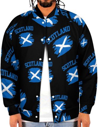 Generic Scotland Flag Novelty Mens Baseball Jackets Sweatshirt Button Down Tops Long Sleeve Coats
