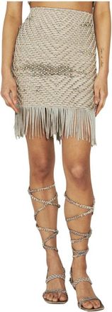 Isa Boulder Chevron-Weave Franje Mini Rok - Dames - Korte rokken - Grijs - M - Rayon - Rokken