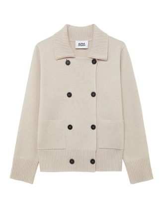 Alpha Studio Double-Breasted Wool Knit Jacket with Ribbed Edges