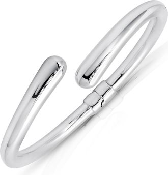 MAX + STONE 925 Sterling Silver 7 Inch Bypass Open Bangle Bracelets with Hinged Clasp