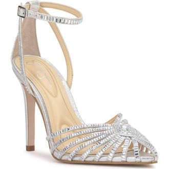 Jessica Simpson Paveri 2 Pointed Toe Ankle Strap Pump in Silver at Nordstrom, Size 7.5