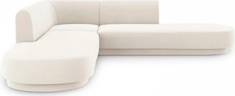 BLOOMINGLOFT Modernes 5-Sitzer Design Ecksofa mit Ottomane Miley - mit Samtbezug Soft Beige