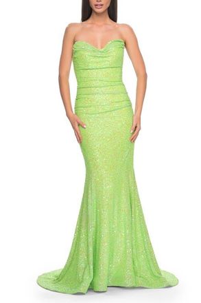 La Femme Strapless Sweetheart Mermaid Sequin Prom Gown in Neon Green at Nordstrom, Size 10