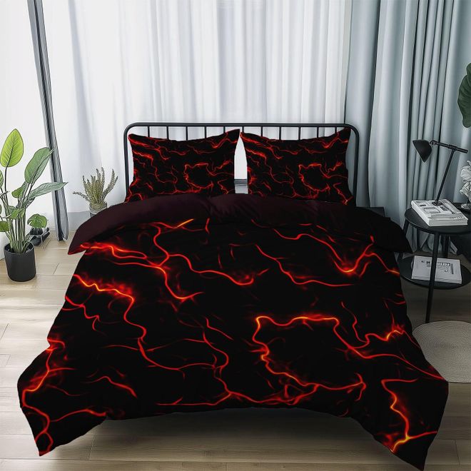 Generic Bettwäsche 150 x 200 cm Bettbezug Abstrakt Lavatextur Muster Bettwäsche-Set 3 Teilig Mit 2 Kissenbezug 80x 80 cm für Kinder Jungen Mädchen tiefrot Mik ab 35,49 €