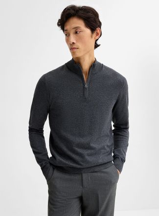 Le 31 Mens Zip-neck silky knit sweater