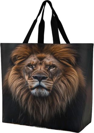 Generic Lion Male Reusable Shopping Bags Large Capacity Grocery Bag Heavy Duty Tote for Women 40x40x16cm