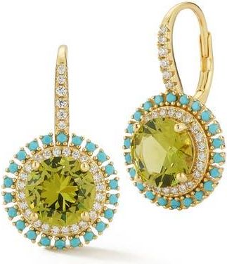 Sphera Milano Cubic Zirconia & Synthetic Turquoise Halo Lever Back Earrings in Gold/green at Nordstrom Rack