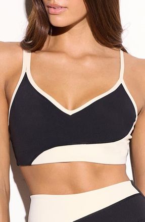 Spiritual Gangster Libra Asymmetric Longline Sports Bra in Black/Canvas at Nordstrom, Size X-Large