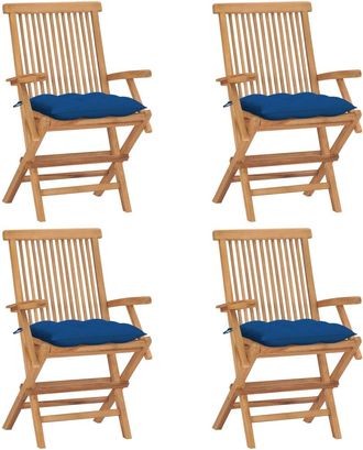 vidaXL Vidaxl - Sillas De Jard&iacute;n 4 Uds Madera Maciza De Teca Con Cojines Azules
