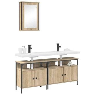 Berkfield Home Modern 3 Piece Bathroom Cabinet Set Sonoma Oak Engineered Wood in Beige