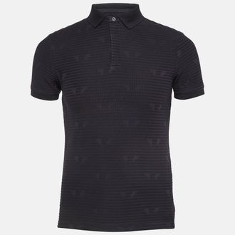 Emporio Armani Navy Blue Patterned Jersey Polo T-Shirt