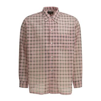 Beams Plus Overhemden, Heren, Roze, M, Open B.d. Seersucker Plaid Shirt