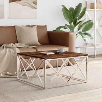 vidaXL Mesa De Centro Acero Inoxidable Y Madera Maciza Reciclada Vidaxl