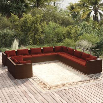 vidaXL Set De Muebles De Jard&iacute;n 11 Pzas Cojines Rat&aacute;n Sint&eacute;tico Marr&oacute;n Vidaxl