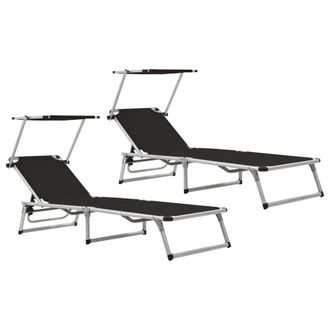 vidaXL Vidaxl - Tumbonas Plegables Con Toldo 2 Uds Aluminio Y Textilene Negro