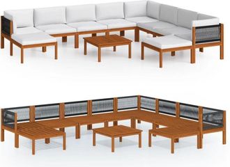 vidaXL Conjunto De Jard&iacute;n De 11 Piezas Con Cojines, Madera Color Crema, Acacia Y Cuerda Vidaxl