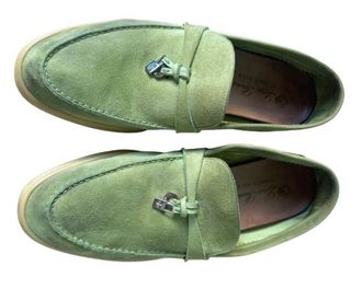 Loro Piana Green Suede Summer Charms Loafers Size 38.5