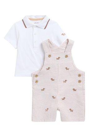 Little Me Puppies Polo Shirt & Shortalls Set in Tan at Nordstrom, Size 12M