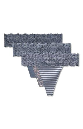 Pact Lace Waist Thong 3-Pack Made With Organic Cotton in Seaside Blues at Nordstrom, Size Xx-Large