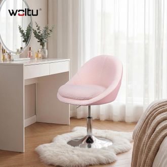 Woltu Woltu Taburete Giratorio De 360&deg; Y Altura Regulable Para Tocador, Tapizado En Tela Teddy Y Poliuretano, Color Rosa