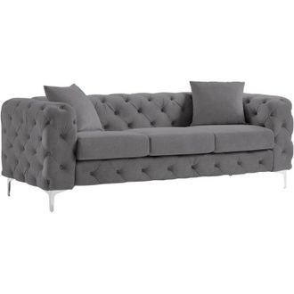 Vente-Unique Vente-unique - Divano Chesterfield a 3 posti in Velluto Antracite - edwina