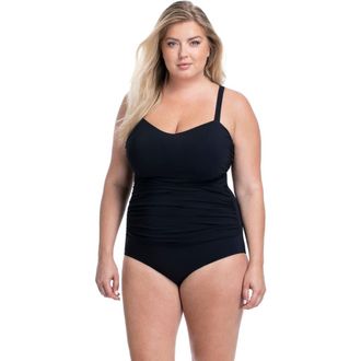 Gottex Tutti Frutti Plus Size Sweetheart Neck Shirred One Piece in Black at Nordstrom, Size 16