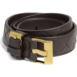 Bottega Veneta Watch Intrecciato Leather Belt in 2190 Fondant-M Brass at Nordstrom, Size 100