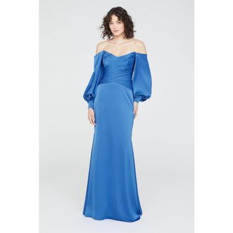 Theia Milenia Draped Sleeve Gown in Cornflower Blue at Nordstrom, Size 16