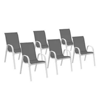 IDMarket Set Di 6 Sedie Da Giardino Impilabili Lyma In Metallo E Textilene, Bianco E Grigio