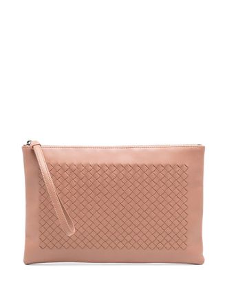 Bottega Veneta Clutch Intrecciato in nappa con cinturino e zip 2012-2025 - Marrone