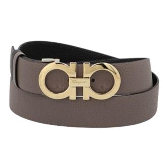 Ferragamo SALVATORE FERRAGAMO Double Gancini Womens 715219 Black/Caraway Seed Belt