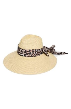 Nordstrom Wide Brim Hat with Leopard Print Scarf in Natural Leopard at Nordstrom