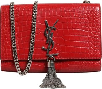 Saint Laurent Kate Tassel Chain Bag in Red Crocodile Embossed Womens Leather (Pre-Owned)