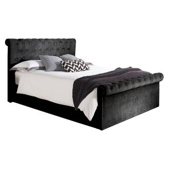 Aspire Home Accents Mayfair Chesterfield Sleigh Ottoman Velvet Bed Frame in Black | Size: Single