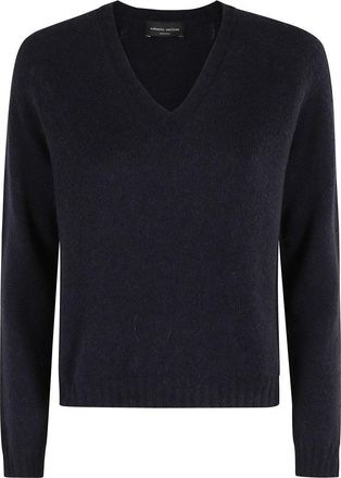 Roberto Collina Long-Sleeve Navy V-Neck Knit Sweater