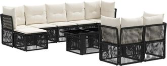 vidaXL Conjunto De Sof&aacute;s De Jard&iacute;n 10 Uds. Negro Rat&aacute;n Sint&eacute;tico Vidaxl