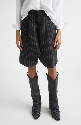 R13 Jumbo Pinstripe Wool & Linen Shorts in Black White Pinstripe at Nordstrom, Size 27