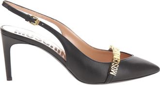 Moschino Zwarte Leren Slingback Sandaal - Dames - Pumps - Zwart - 37 EU - Leer - Schoenen