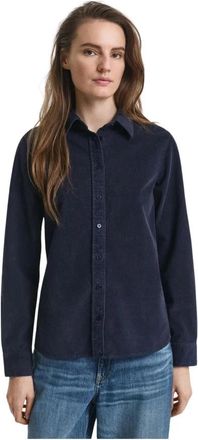 GANT Chemisier Velours - Dames - Overhemden - Blauw - XS - Katoen - Overhemden
