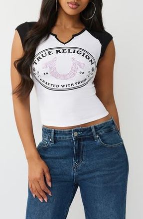 True Religion Rose Baby Tee in Jet Black /Optic White at Nordstrom Rack, Size X-Large