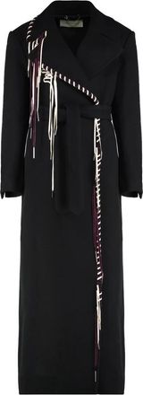 Dries Van Noten Lange wollen jas - Dames - Jas met riem - Zwart - S - Wol - Jassen