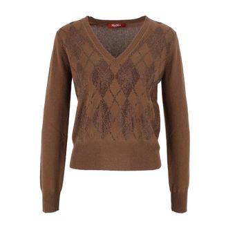 Max Mara Liuti V-hals trui - Dames - Truien - Bruin - Maat: M Zijde