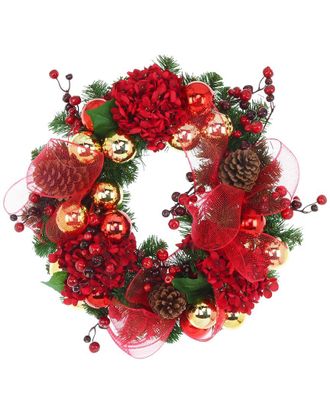 Creative Displays Inc. Handmade 20In Holiday Wreath With Hydrangeas, Ornaments & Bows