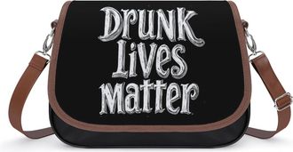 Generic Drunk Lives Matter Womens Leather Crossbody Bags with Adjustable Strap Casual Printed Shoulder Handbag